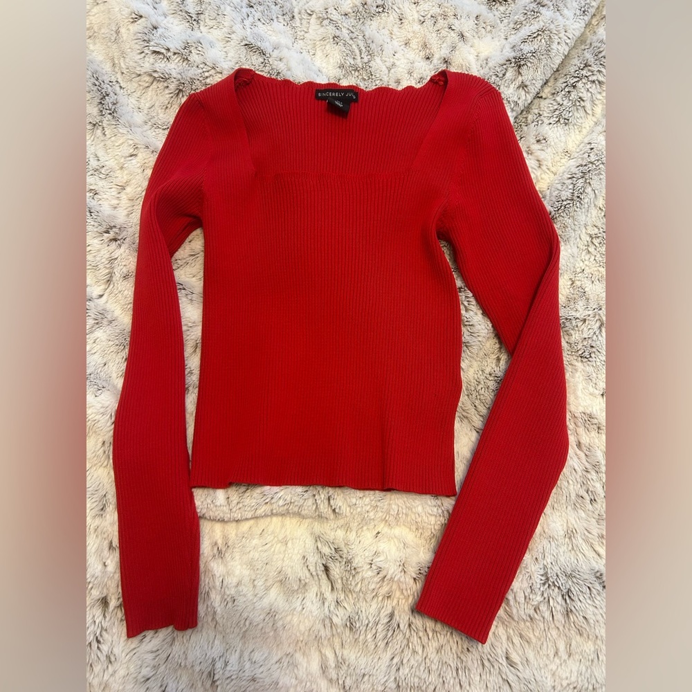 Sincerely Jules Red Ribbed Top - Picture 2 of 5